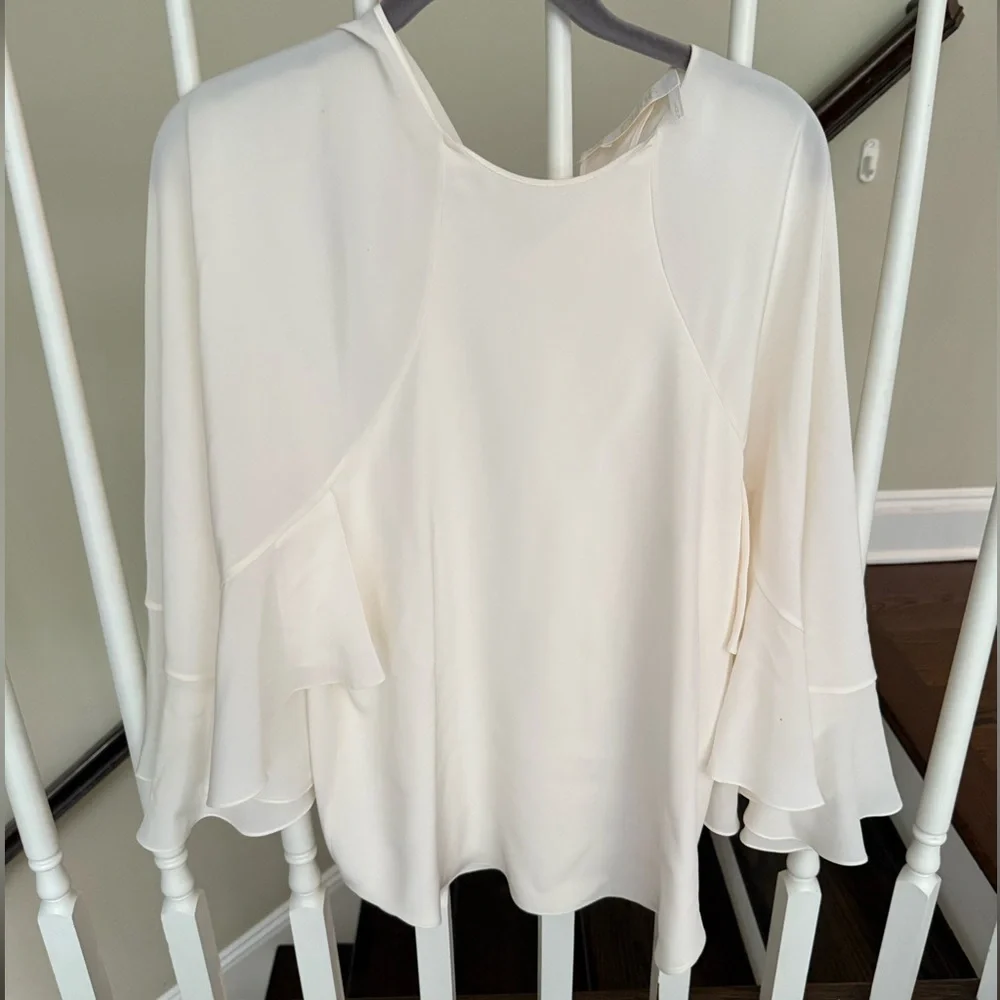 Chloe Elegant 100% Silk Cream Cape Sleeve Blouse - Picture 9 of 9